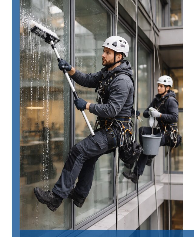 Профессиональная мойка витражей промышленными альпинистами в Когалыме