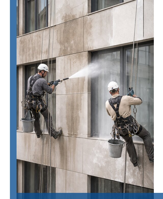 Послестроительная мойка фасада промышленным альпинизмом в Когалыме