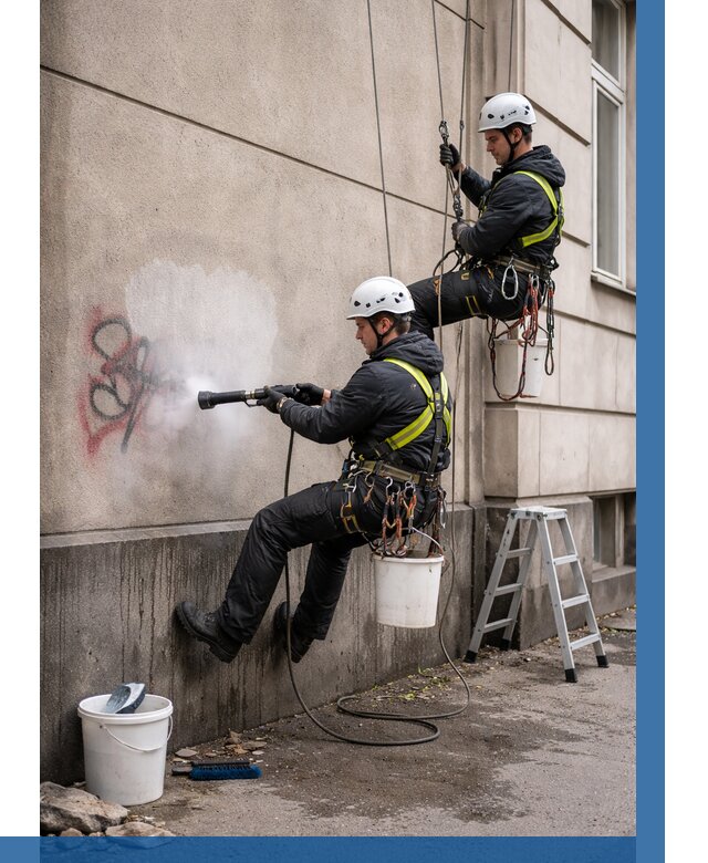 Удаление граффити с фасада в Когалыме от 4652 р. | ВЫСОТНИК-Кгл