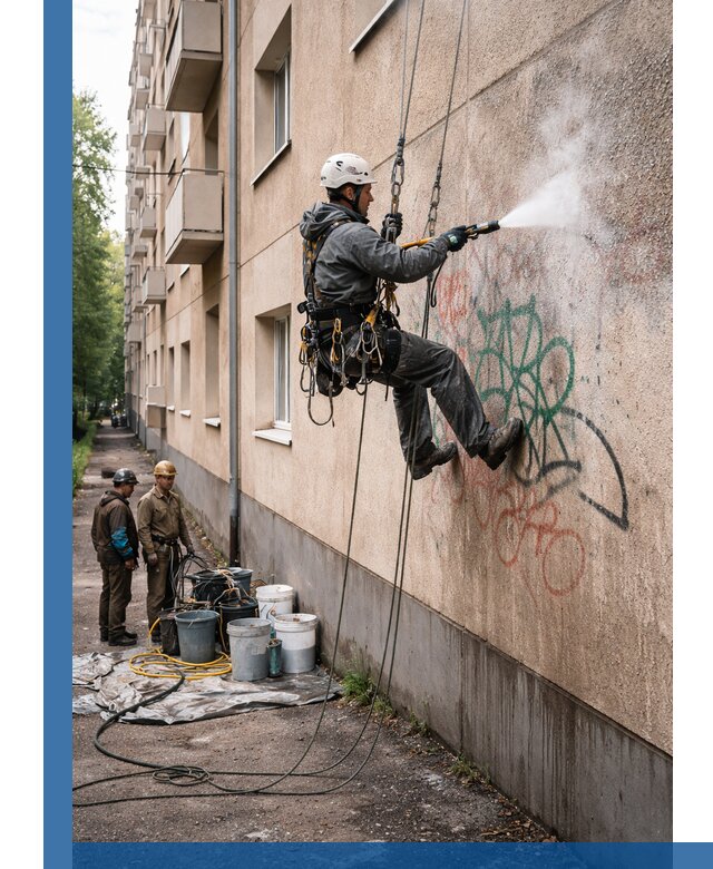 Удаление граффити с фасада в Когалыме без следов и повреждений