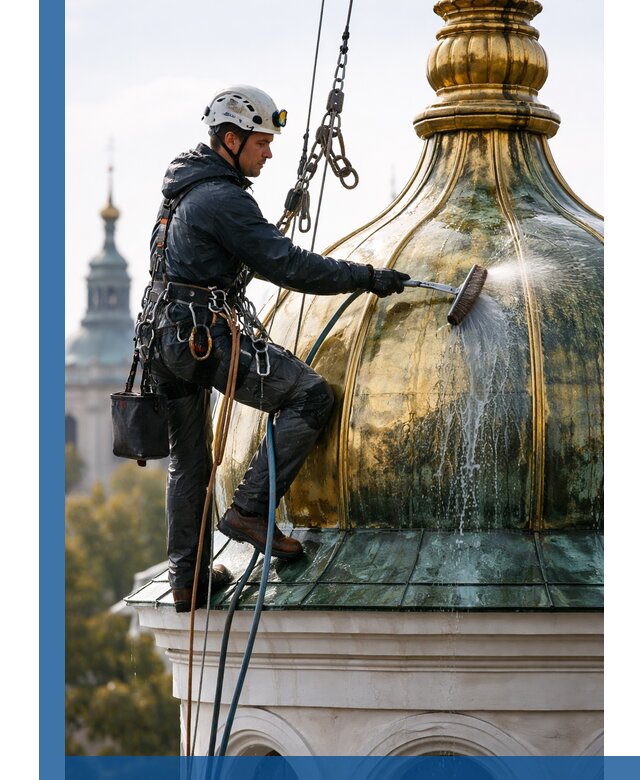 Профессиональная мойка куполов и шпилей высотными альпинистами в Когалыме