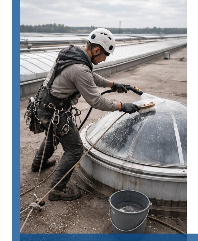 Мойка зенитных фонарей на кровле для промышленных объектов в Когалыме