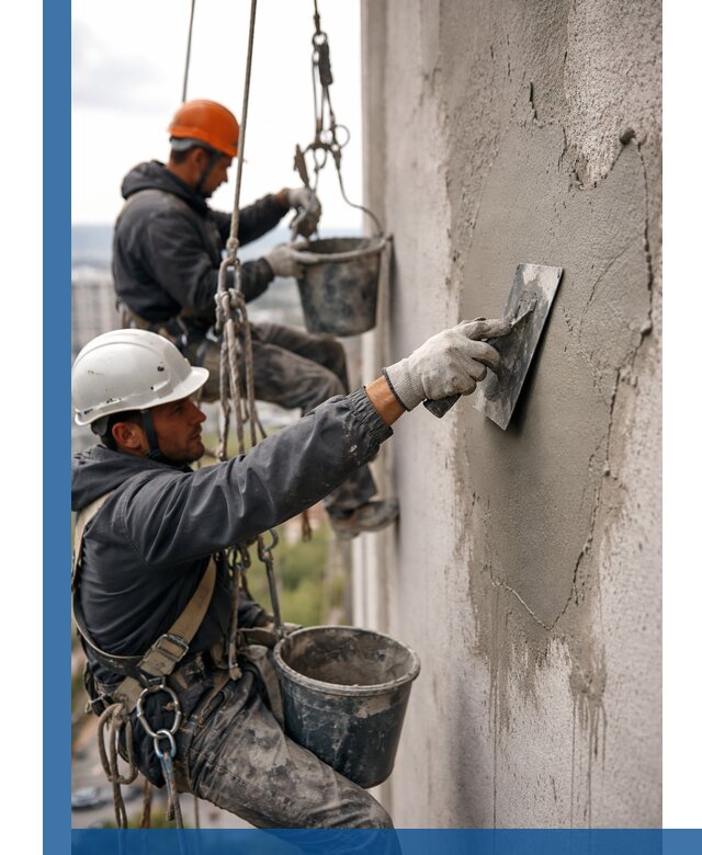 Штукатурка фасада на высоте в Когалыме профессиональные работы