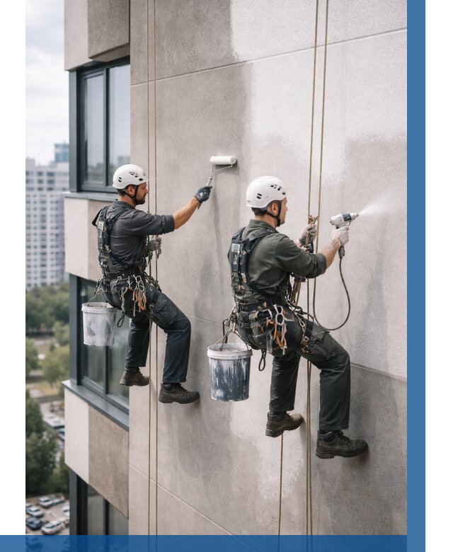 Покраска фасада альпинистами в Когалыме от 310 р. | ВЫСОТНИК-Кгл