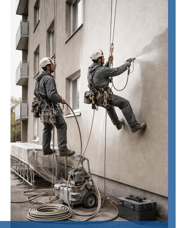 Безвоздушная покраска фасада в Когалыме от 227 р/м² | ВЫСОТНИК-Кгл