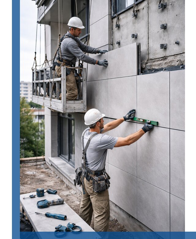 Монтаж керамогранита на фасад в Когалыме под ключ с гарантией качества