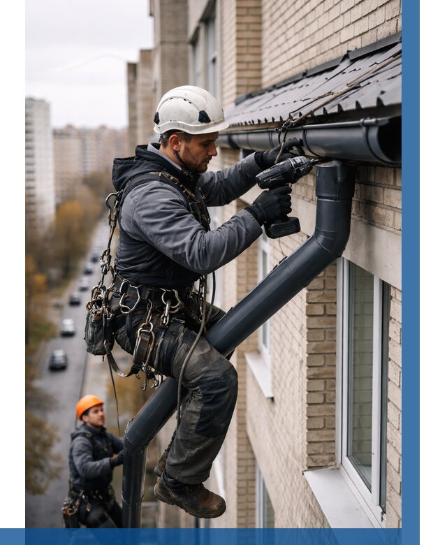 Монтаж водосточной системы на здании в Когалыме от 5169 р. | ВЫСОТНИК-Кгл