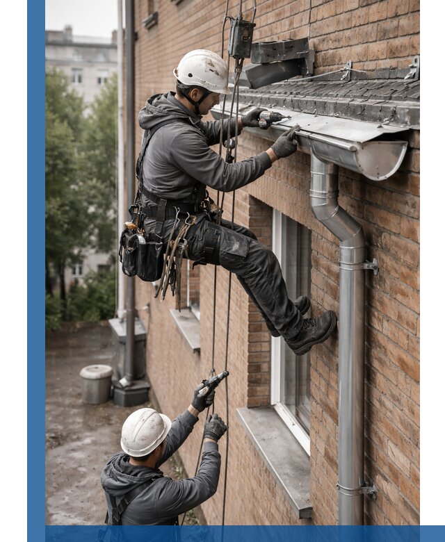 Монтаж водосточной системы на здании в Когалыме под ключ