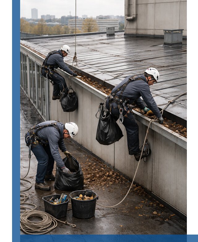 Очистка кровли по периметру в Когалыме силами промышленных альпинистов
