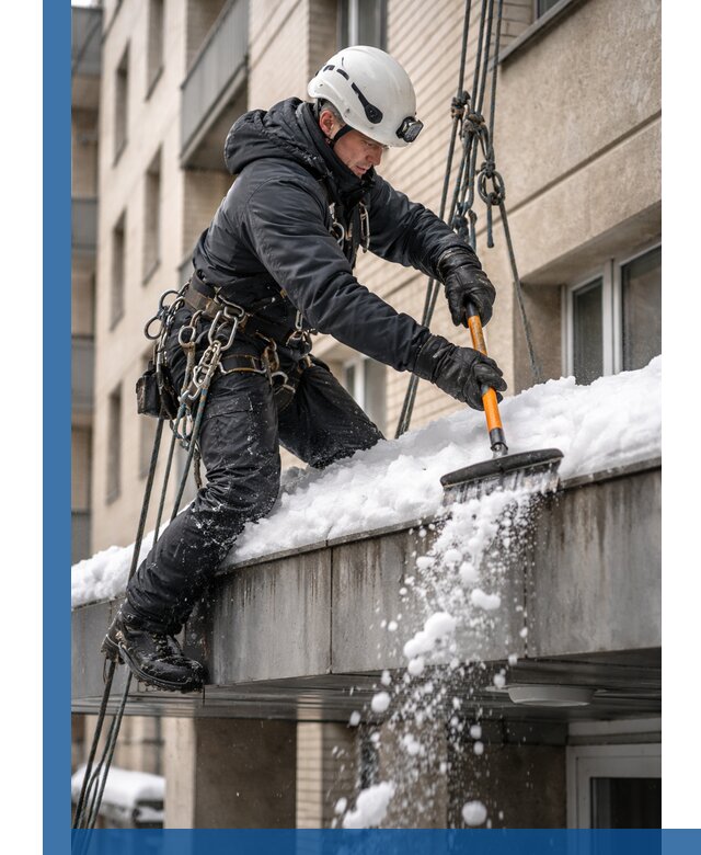 Очистка козырьков от снега в Когалыме круглогодично безопасно