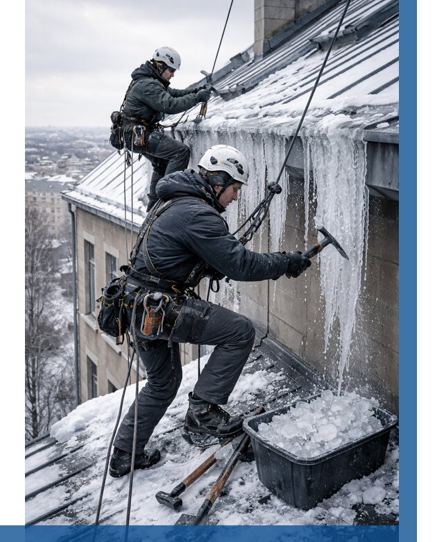 Удаление наледи с кровли в Когалыме от 5686 р. | ВЫСОТНИК-Кгл