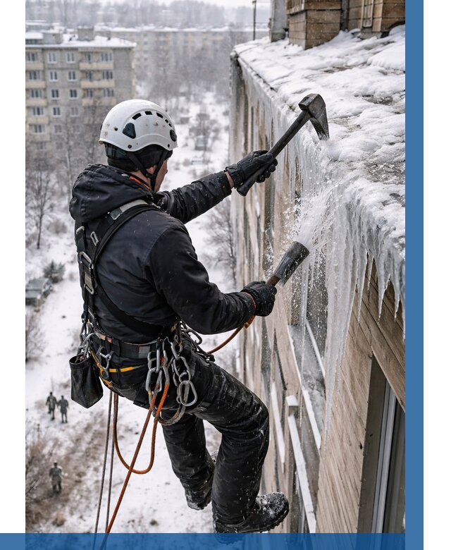 Сбивание сосулек с крыши в Когалыме по цене от 4652 р. | ВЫСОТНИК-Кгл