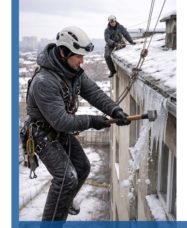 Сбивание и удаление сосулек с крыши в Когалыме безопасно