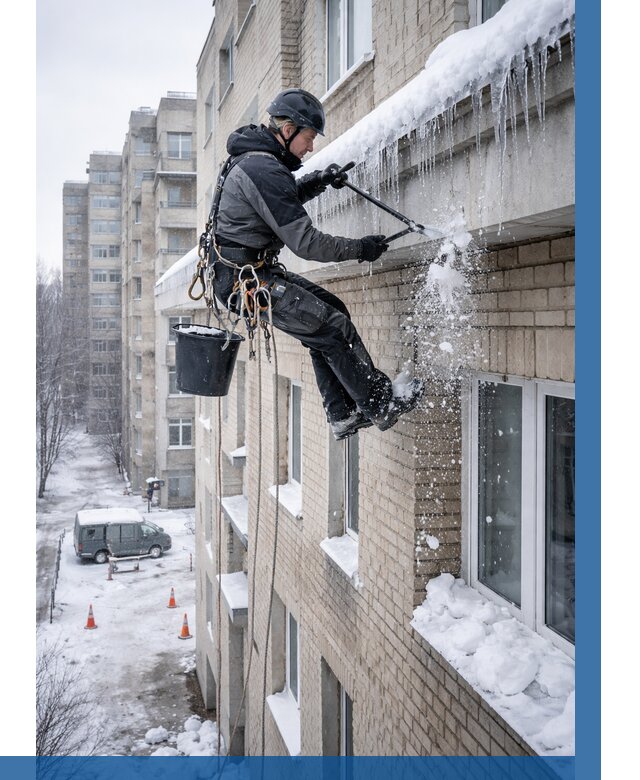 Удаление наледи с карнизов в Когалыме от 362 р. | ВЫСОТНИК-Кгл