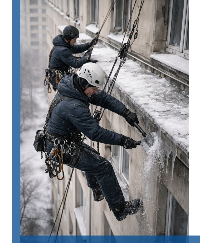 Удаление наледи и сосулек с карнизов в Когалыме профессионально