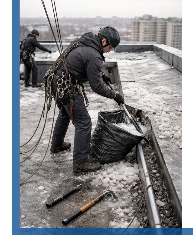 Аварийная очистка кровли в Когалыме от промальпинистов