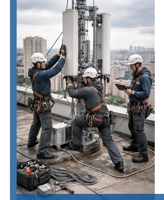 Монтаж антенн связи на крыше в Когалыме с вводом в эксплуатацию