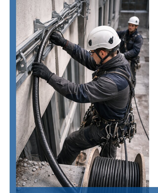 Протяжка кабеля питания на высоте в Когалыме с гарантией безопасности и качества