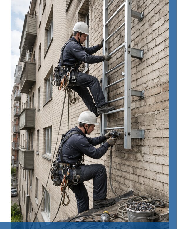 Монтаж пожарной лестницы в Когалыме от 25845 р заказать у ВЫСОТНИК-Кгл