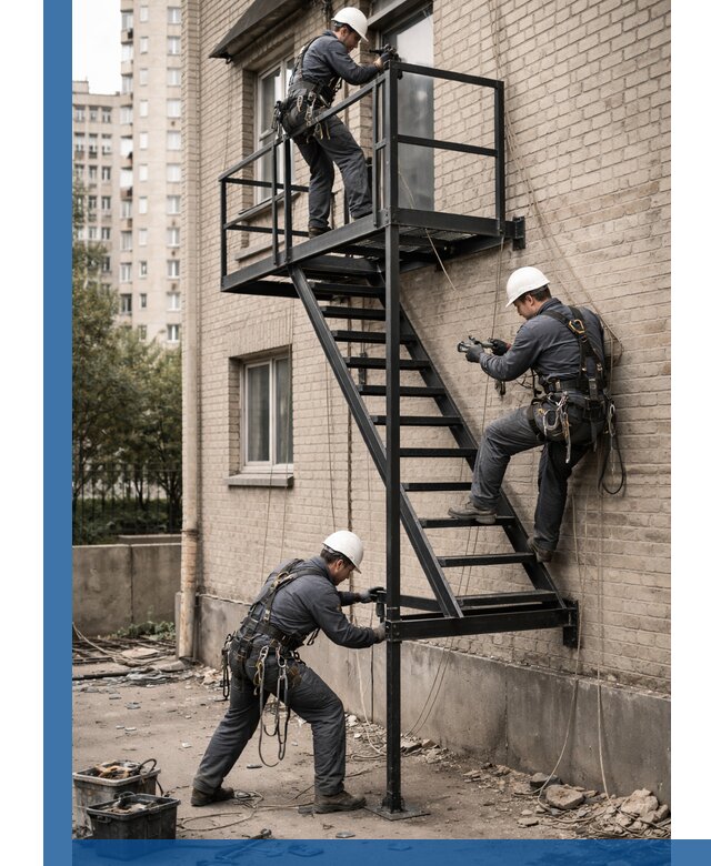 Монтаж пожарной лестницы в Когалыме, установка и крепление