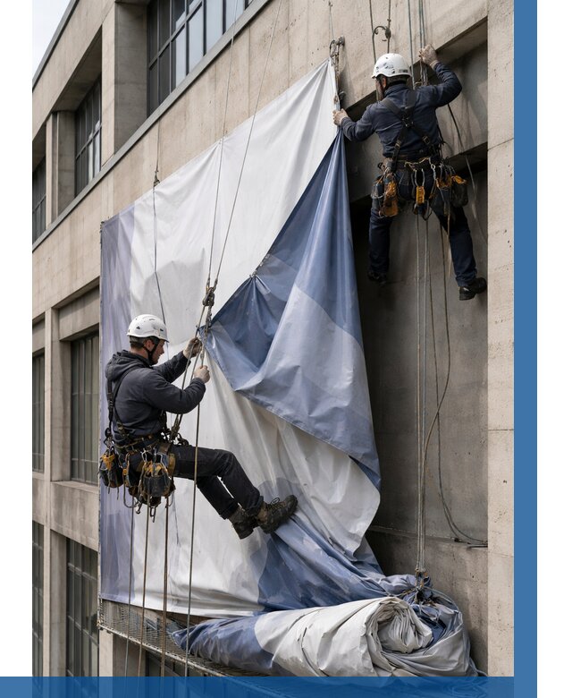 Демонтаж баннеров с фасада в Когалыме от 4652 р. | ВЫСОТНИК-Кгл