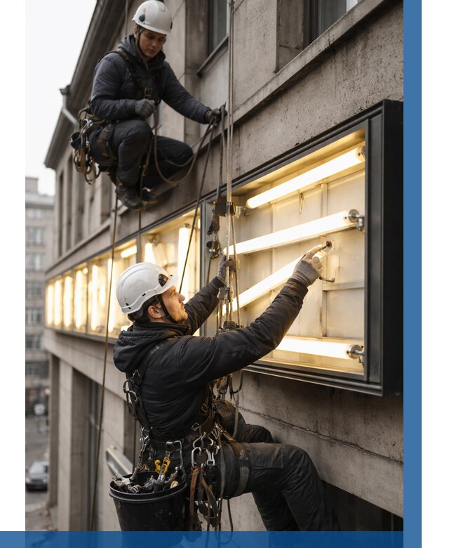 Замена ламп в вывеске в Когалыме под ключ от 3618 р. | ВЫСОТНИК-Кгл