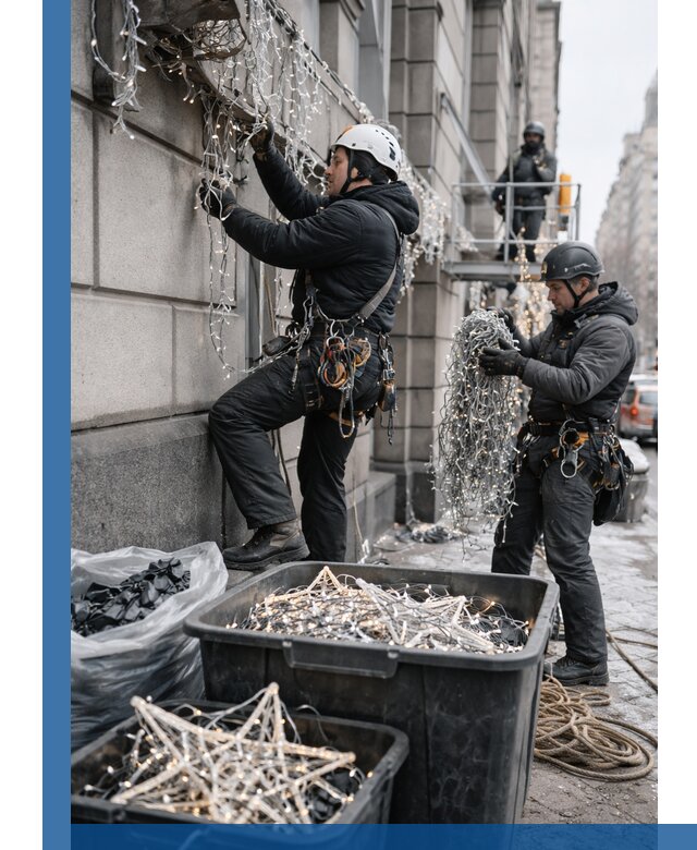 Демонтаж новогоднего оформления и гирлянд в Когалыме