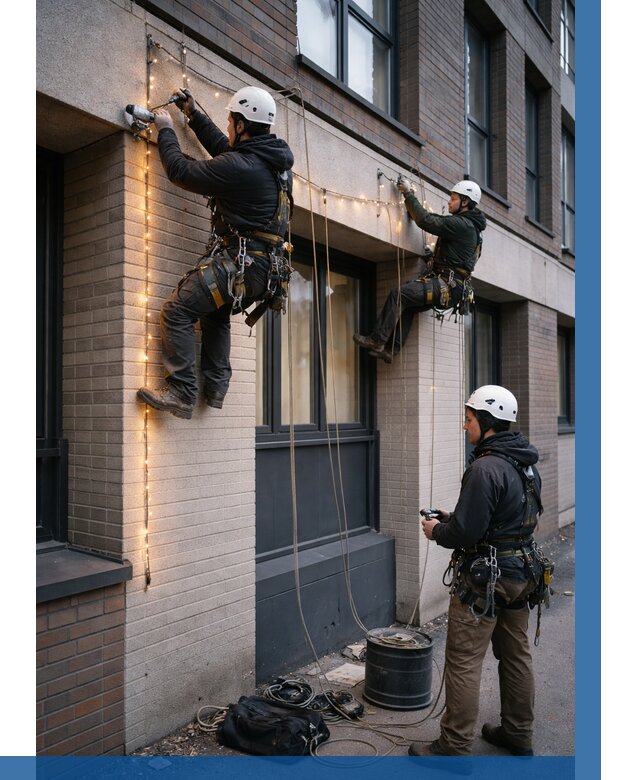 Монтаж гирлянд на фасаде в Когалыме от 3618 р. | ВЫСОТНИК-Кгл