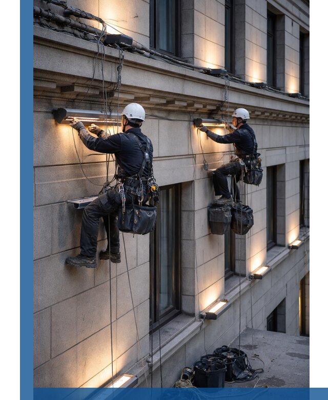 Монтаж архитектурной подсветки фасадов зданий в Когалыме