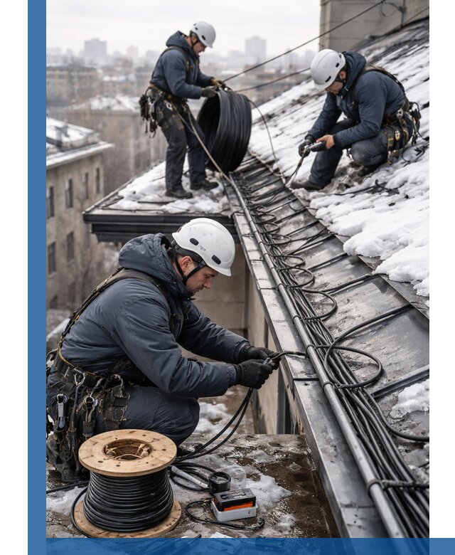 Монтаж греющего кабеля на кровле в Когалыме под ключ