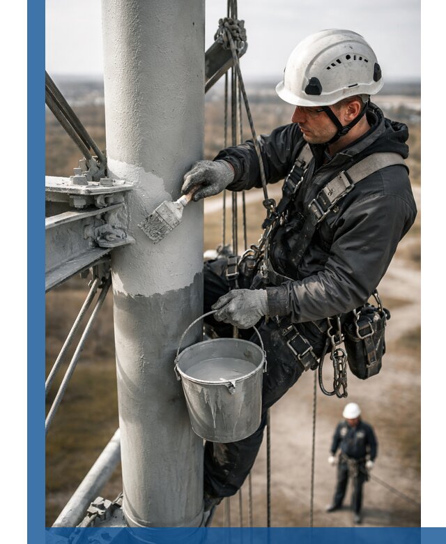 Покраска мачт связи в Когалыме промышленными альпинистами