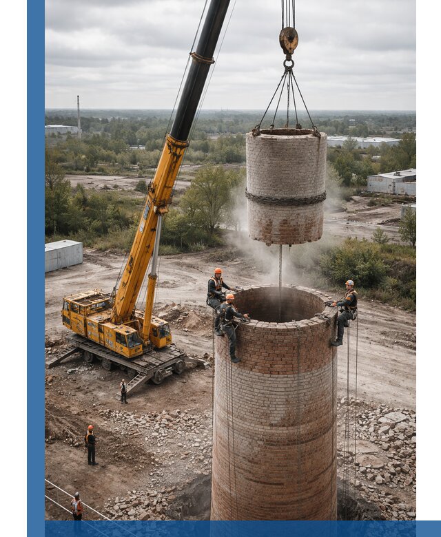 Демонтаж дымовой трубы в Когалыме с гарантиями безопасности